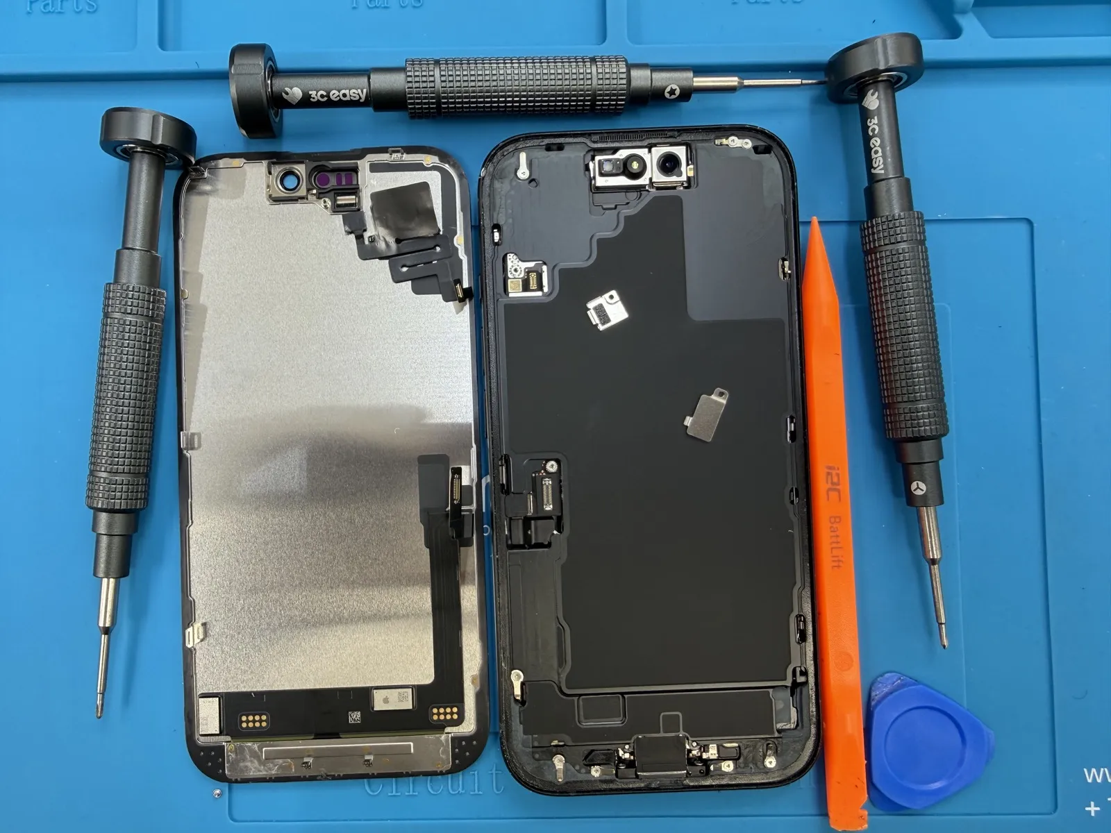 iPhone cracked screen before and after repair at Electronics Garden Repair — same-day service near Penn Station